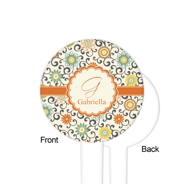 Swirls & Floral White Plastic 4" Food Pick - Round - Single Sided - Front & Back