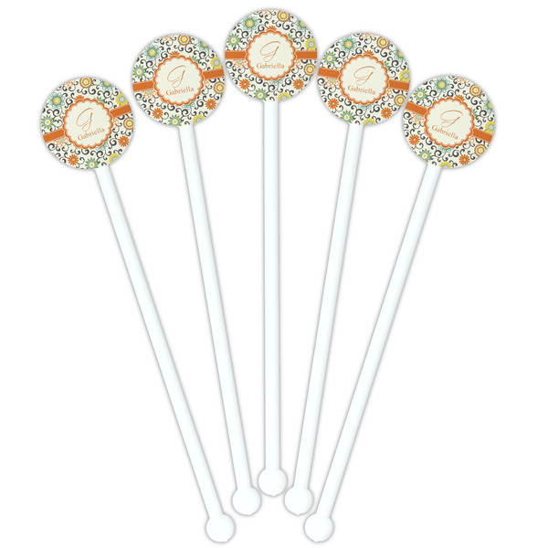Swirls & Floral White Plastic 5.5" Stir Stick - Fan View