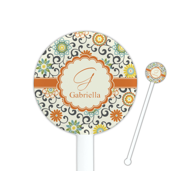 Custom Swirls & Floral 5.5" Round Plastic Stir Sticks - White - Double Sided (Personalized)