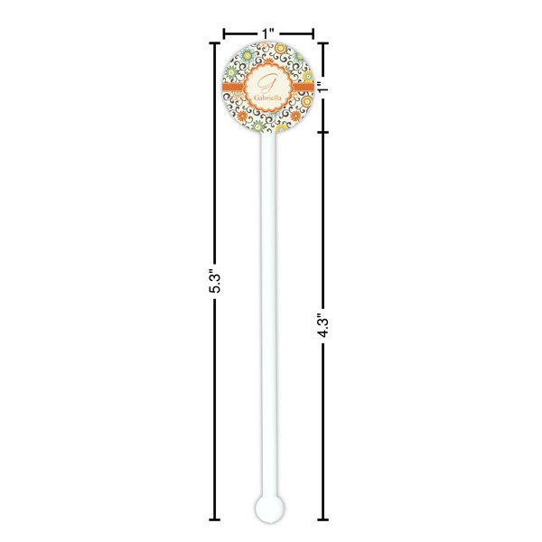 Swirls & Floral White Plastic 5.5" Stir Stick - Round - Dimensions