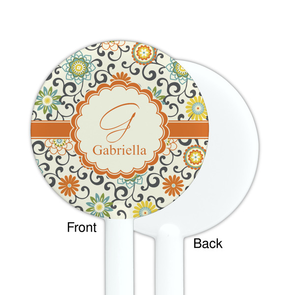 Swirls & Floral White Plastic 5.5" Stir Stick - Single Sided - Round - Front & Back