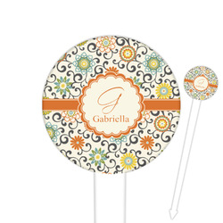 Swirls & Floral 6" Round Plastic Food Picks - White - Single Sided (Personalized)