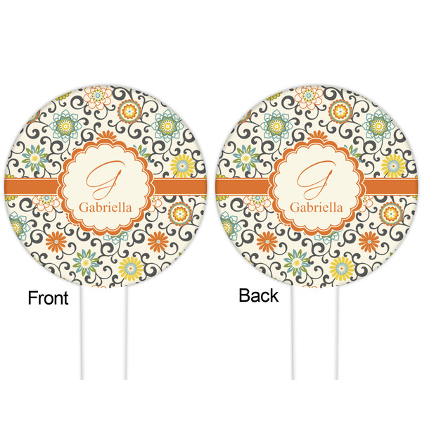 Swirls & Floral White Plastic 6" Food Pick - Round - Double Sided - Front & Back