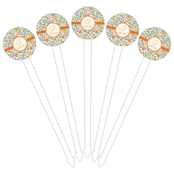 Swirls & Floral White Plastic 6" Food Pick - Round - Fan View