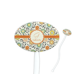 Swirls & Floral 7" Oval Plastic Stir Sticks - White - Single Sided (Personalized)