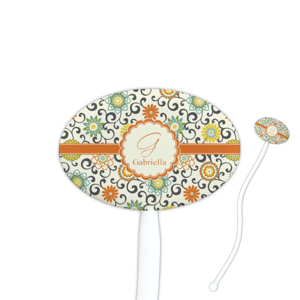 Custom Swirls & Floral 7" Oval Plastic Stir Sticks - White - Single Sided (Personalized)