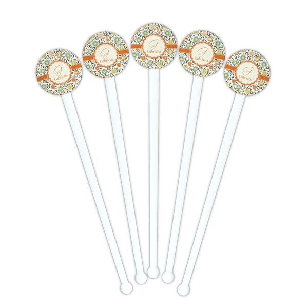 Swirls & Floral White Plastic 7" Stir Stick - Round - Fan View