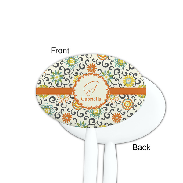 Swirls & Floral White Plastic 7" Stir Stick - Single Sided - Oval - Front & Back