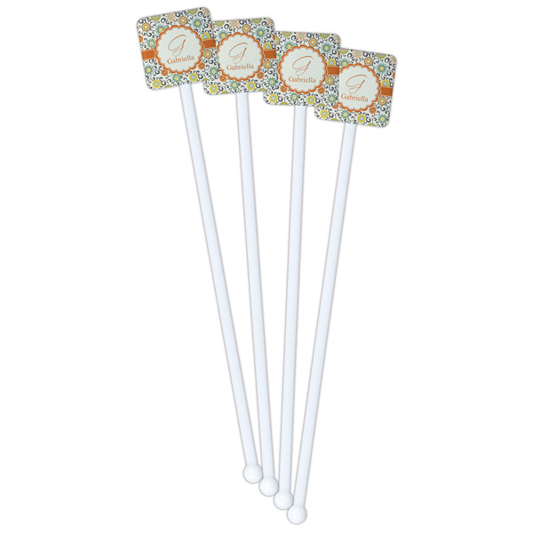 Swirls & Floral White Plastic Stir Stick - Double Sided - Square - Front