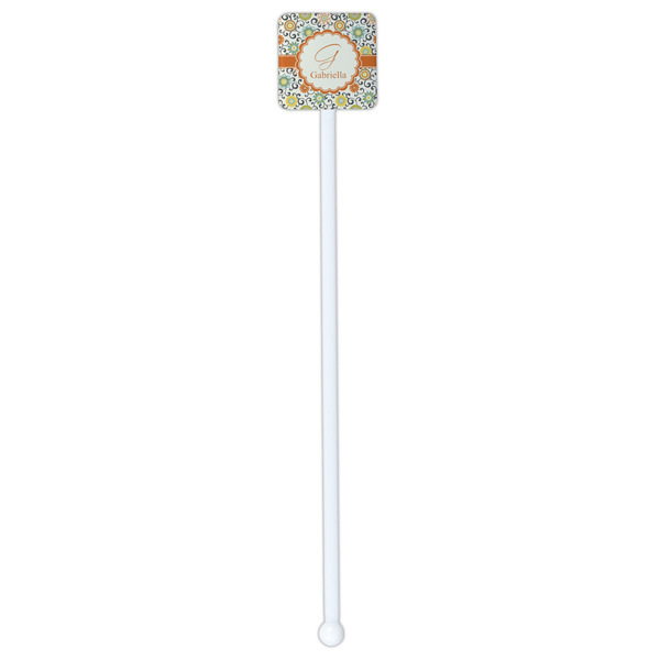 Swirls & Floral White Plastic Stir Stick - Double Sided - Square - Single Stick