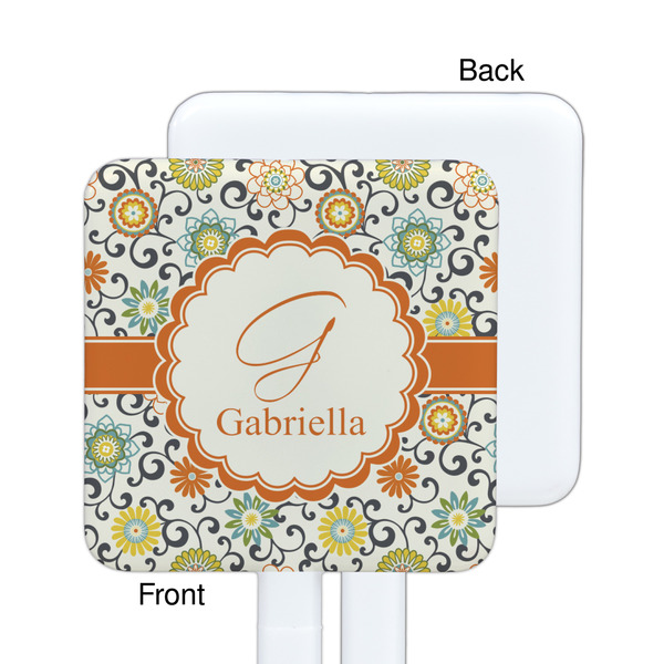 Swirls & Floral White Plastic Stir Stick - Single Sided - Square - Approval