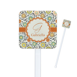 Swirls & Floral Square Plastic Stir Sticks - Single Sided (Personalized)