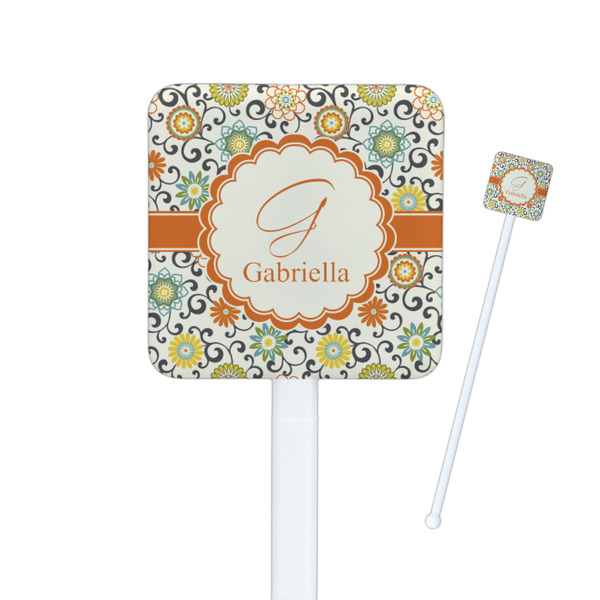Custom Swirls & Floral Square Plastic Stir Sticks (Personalized)