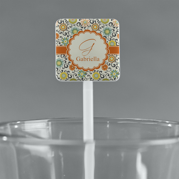 Swirls & Floral White Plastic Stir Stick - Square - Main