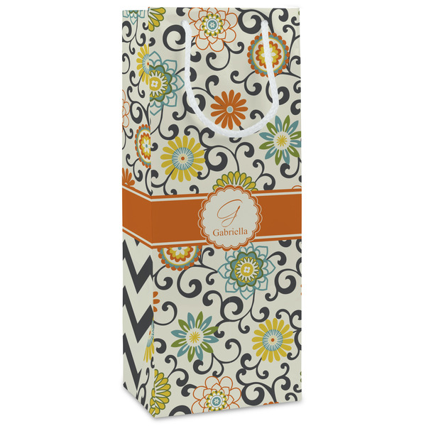 Custom Swirls & Floral Wine Gift Bags - Gloss (Personalized)