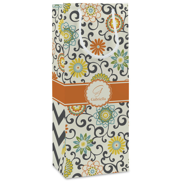 Custom Swirls & Floral Wine Gift Bags - Matte (Personalized)