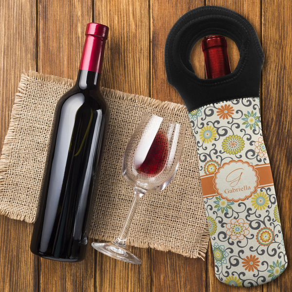 Swirls & Floral Wine Tote Bag - FLATLAY