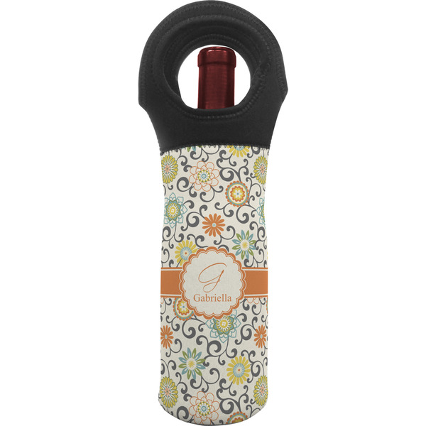 Custom Swirls & Floral Wine Tote Bag (Personalized)