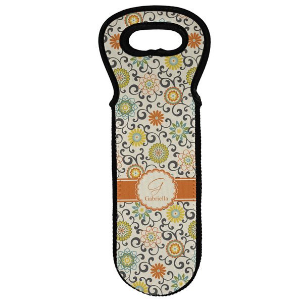 Custom Swirls & Floral Wine Tote Bag (Personalized)