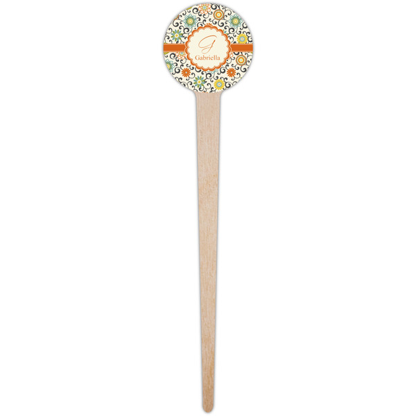 Swirls & Floral Wooden 4" Food Pick - Round - Single Pick