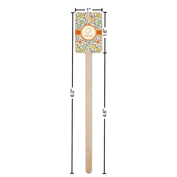 Swirls & Floral Wooden 6.25" Stir Stick - Rectangular - Dimensions