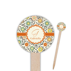Swirls & Floral 6" Round Wooden Food Picks - Double Sided (Personalized)
