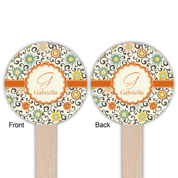 Swirls & Floral Wooden 6" Food Pick - Round - Double Sided - Front & Back