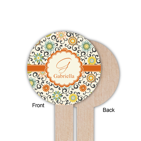 Swirls & Floral Wooden 6" Food Pick - Round - Single Sided - Front & Back
