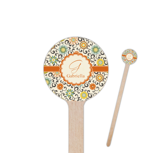 Custom Swirls & Floral 6" Round Wooden Stir Sticks - Single Sided (Personalized)