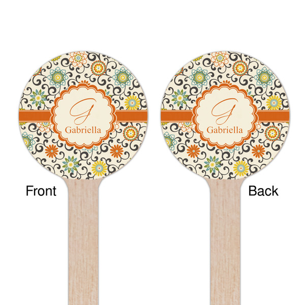 Swirls & Floral Wooden 6" Stir Stick - Round - Double Sided - Front & Back