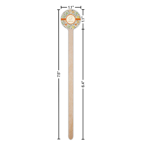 Swirls & Floral Wooden 7.5" Stir Stick - Round - Dimensions