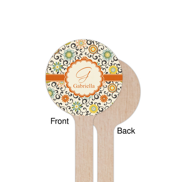 Swirls & Floral Wooden 7.5" Stir Stick - Round - Single Sided - Front & Back
