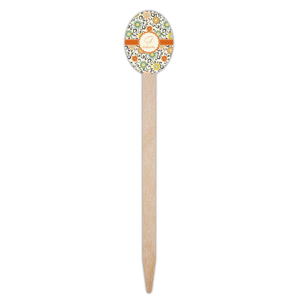 Swirls & Floral Wooden Food Pick - Oval - Single Pick