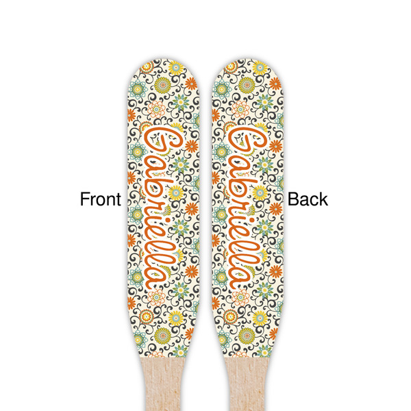 Swirls & Floral Wooden Food Pick - Paddle - Double Sided - Front & Back