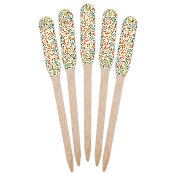 Swirls & Floral Wooden Food Pick - Paddle - Fan View