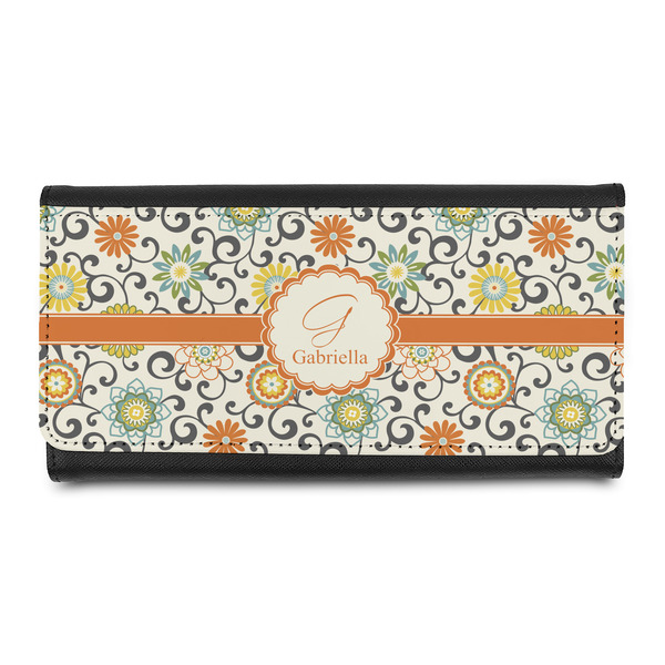 Custom Swirls & Floral Leatherette Ladies Wallet (Personalized)