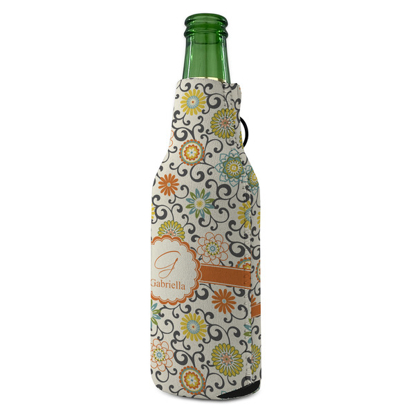 Swirls & Floral Zipper Bottle Cooler - ANGLE (bottle)
