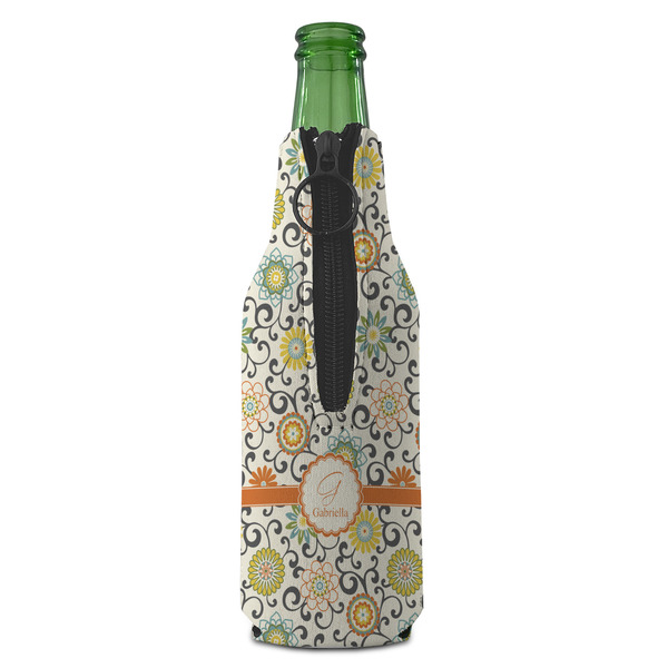 Swirls & Floral Zipper Bottle Cooler - BACK (bottle)