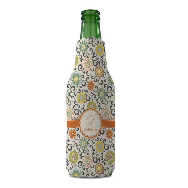 Swirls & Floral Zipper Bottle Cooler - FRONT (bottle)