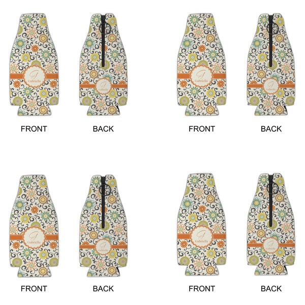 Swirls & Floral Zipper Bottle Cooler - Set of 4 - APPROVAL