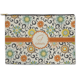 Swirls & Floral Zipper Pouch - Large - 12.5"x8.5" (Personalized)