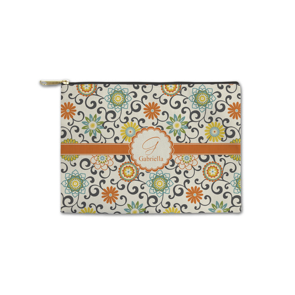 Custom Swirls & Floral Zipper Pouch - Small - 8.5"x6" (Personalized)