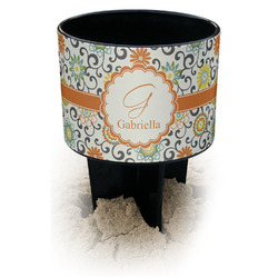 Swirls & Floral Black Beach Spiker Drink Holder (Personalized)