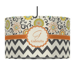 Swirls, Floral & Chevron 12" Drum Pendant Lamp - Fabric (Personalized)
