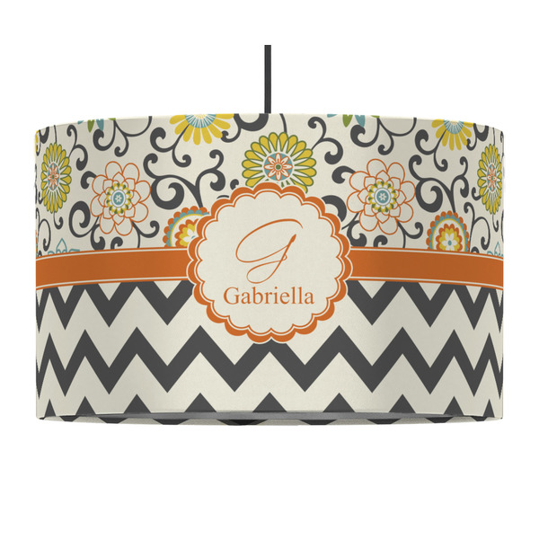 Custom Swirls, Floral & Chevron 12" Drum Pendant Lamp - Fabric (Personalized)