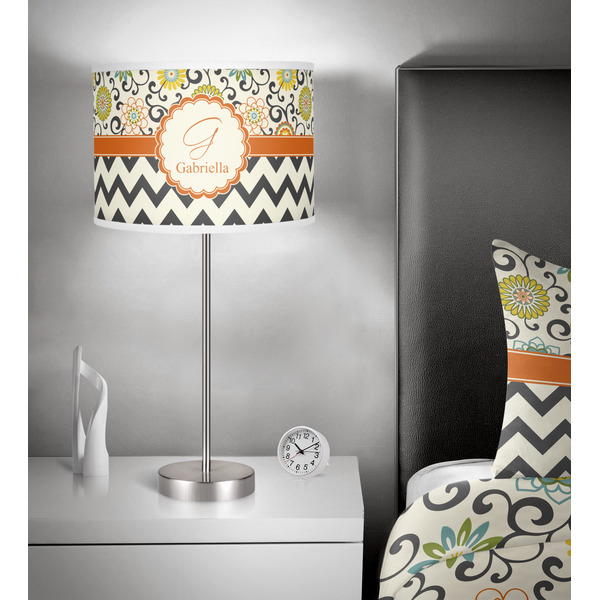 Swirls, Floral & Chevron 13 inch drum lamp shade - in room