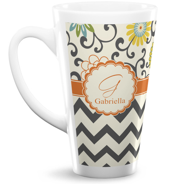 Custom Swirls, Floral & Chevron 16 Oz Latte Mug (Personalized)