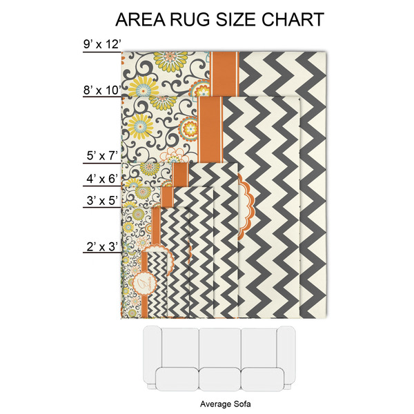 Swirls, Floral & Chevron 2'x3' Indoor Area Rugs - Size Chart