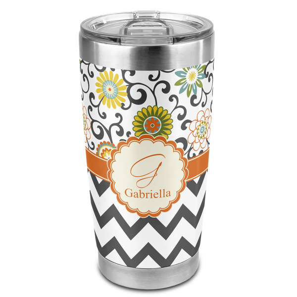 Custom Swirls, Floral & Chevron 20oz Stainless Steel Double Wall Tumbler - Full Print (Personalized)