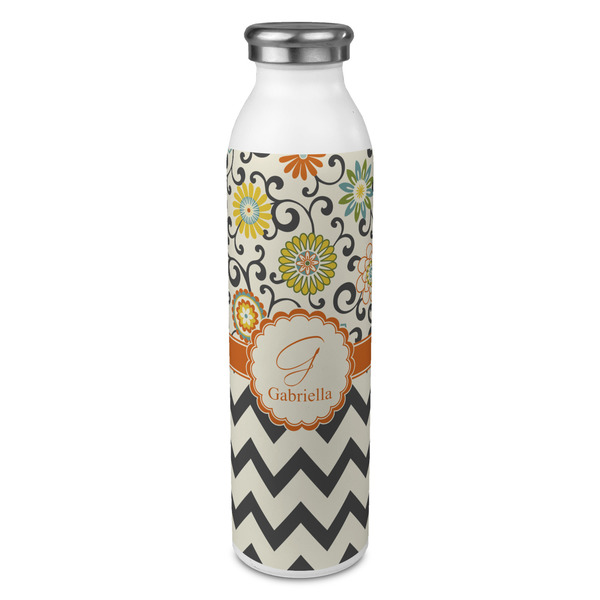 Custom Swirls, Floral & Chevron 20oz Stainless Steel Water Bottle - Full Print (Personalized)